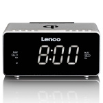Lenco Stereo FM Clock Radio with USB and Qi Wireless Smartphone charging Silver Lenco Stereo FM Clock Radio with USB and Qi Wireless Smartphone charging Silver