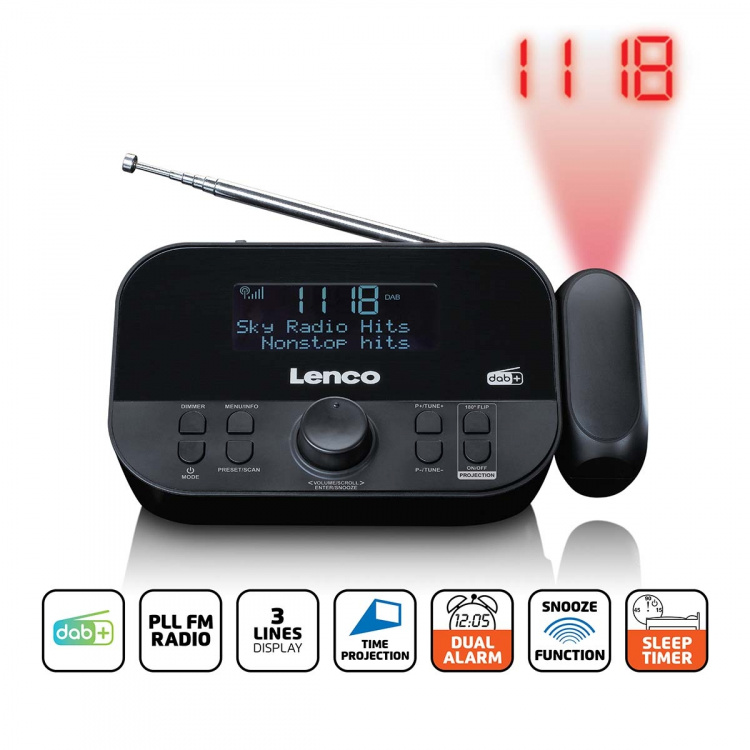 Lenco DAB+, FM clock radio with projection