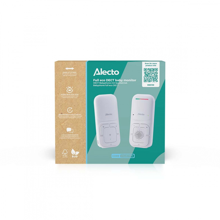 Alecto Modern Full Eco audio baby monitor with crystal-clear DECT sound quality and long standby time - White Alecto Modern Full Eco audio baby monitor with crystal-clear DECT sound quality and long standby time - White