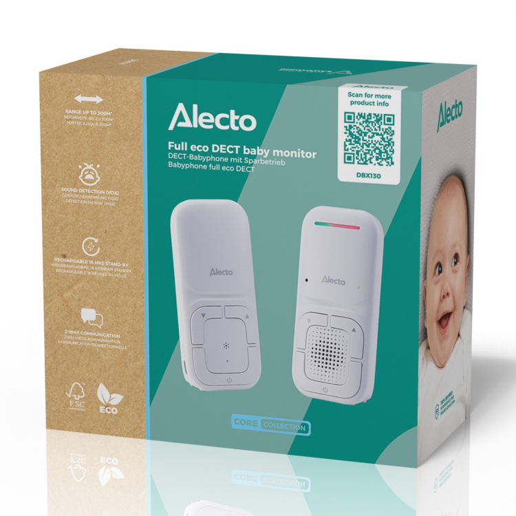 Alecto Modern Full Eco audio baby monitor with crystal-clear DECT sound quality and long standby time - White Alecto Modern Full Eco audio baby monitor with crystal-clear DECT sound quality and long standby time - White