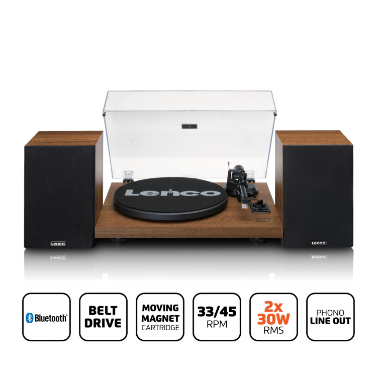 Lenco Record player with built-in amplifier and Bluetooth® plus 2 external speakers Wood Lenco Record player with built-in amplifier and Bluetooth® plus 2 external speakers Wood
