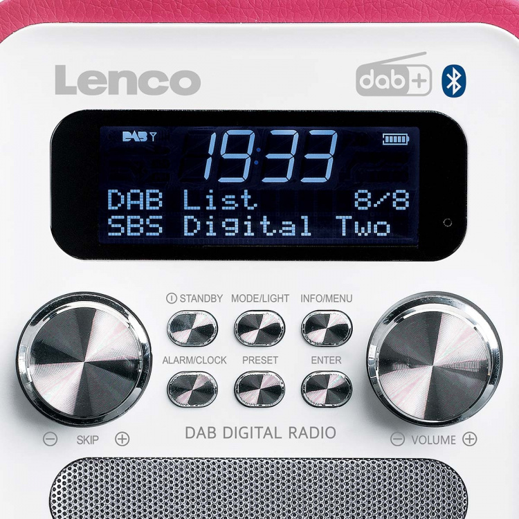 Lenco Portable DAB+ FM Radio with Bluetooth® and AUX-input, rechargeable battery White Lenco Portable DAB+ FM Radio with Bluetooth® and AUX-input, rechargeable battery White