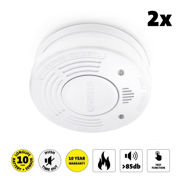 Alecto Smoke detector with 10 year battery + hush 2 pack