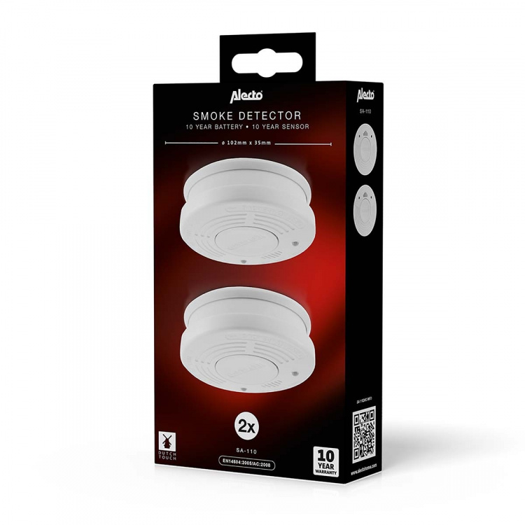 Alecto Smoke detector with 10 year battery + hush 2 pack