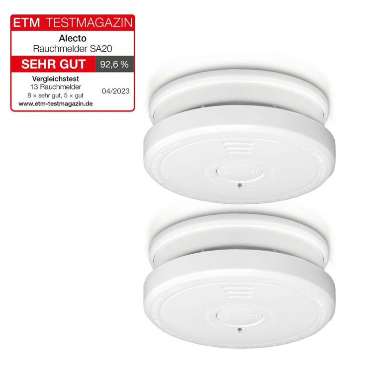 Alecto Smoke detector with hush button 2 pack White