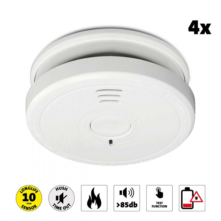 Alecto Smoke detector with hush button 4-pack White