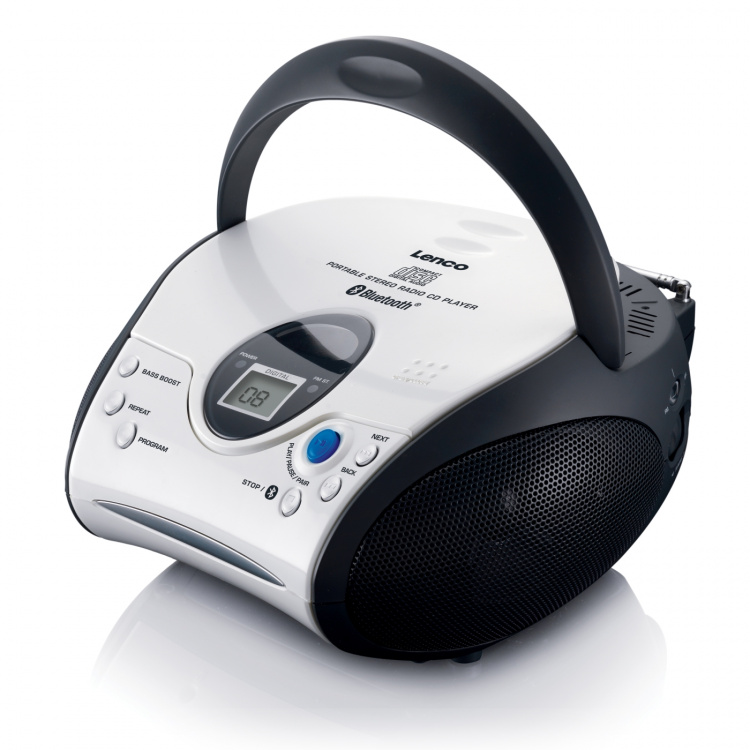 Lenco Portable CD player with FM radio and Bluetooth® White / Black Lenco Portable CD player with FM radio and Bluetooth® White / Black