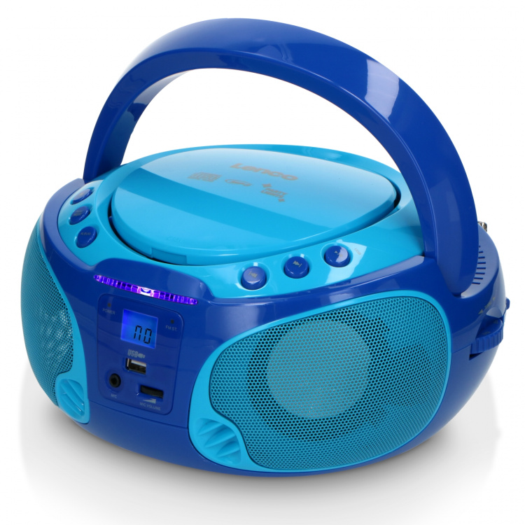 Lenco Portable FM Radio CD/MP3/USB Microphone & Light Effects Blue Lenco Portable FM Radio CD/MP3/USB Microphone & Light Effects Blue