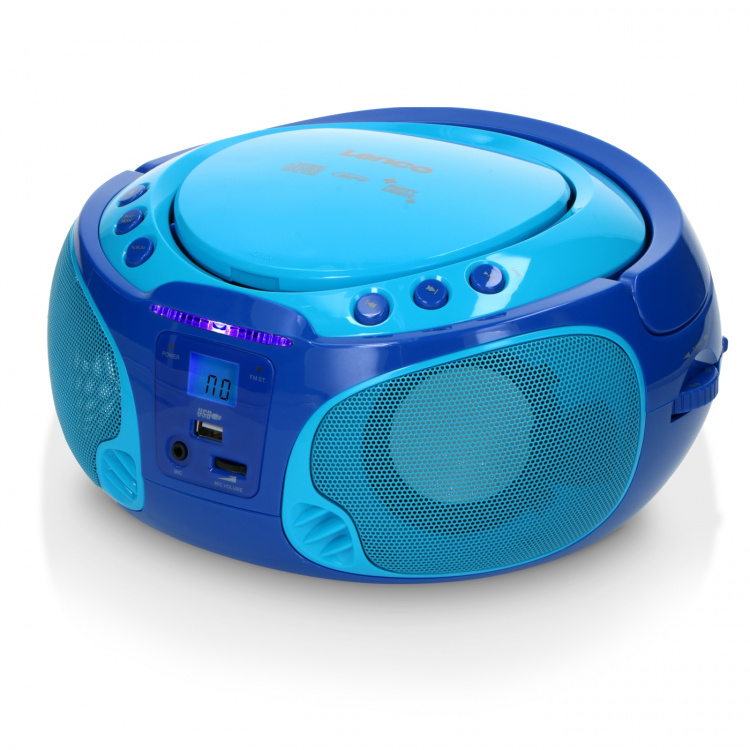 Lenco Portable FM Radio CD/MP3/USB Microphone & Light Effects Blue Lenco Portable FM Radio CD/MP3/USB Microphone & Light Effects Blue