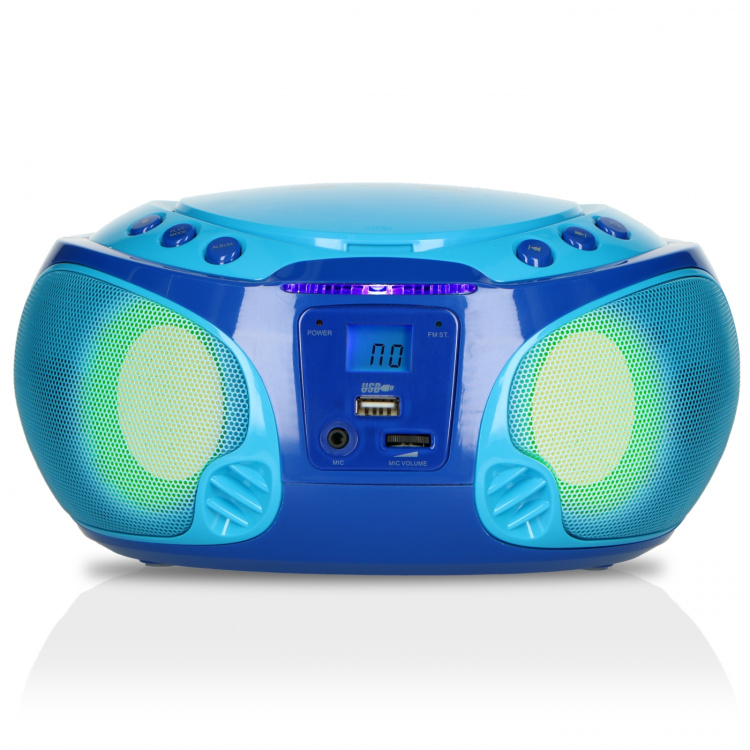 Lenco Portable FM Radio CD/MP3/USB Microphone & Light Effects Blue Lenco Portable FM Radio CD/MP3/USB Microphone & Light Effects Blue