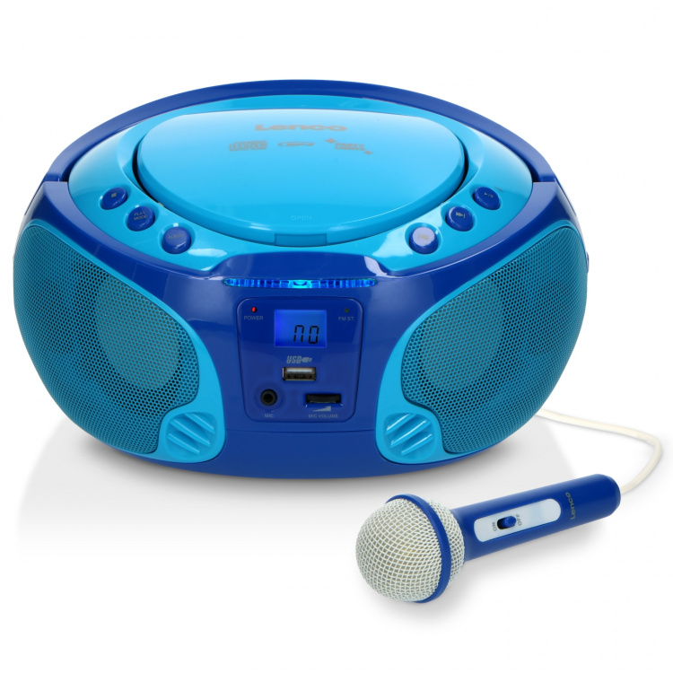 Lenco Portable FM Radio CD/MP3/USB Microphone & Light Effects Blue Lenco Portable FM Radio CD/MP3/USB Microphone & Light Effects Blue