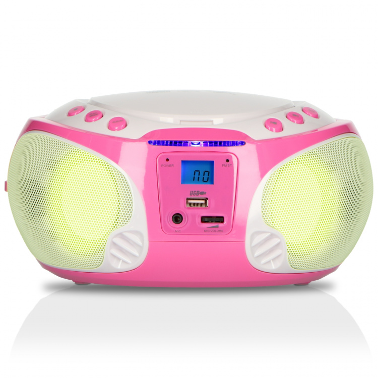 Lenco Portable FM Radio CD/MP3/USB Microphone & Light Effects Pink Lenco Portable FM Radio CD/MP3/USB Microphone & Light Effects Pink