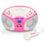Lenco Portable FM Radio CD/MP3/USB Microphone & Light Effects Pink Lenco Portable FM Radio CD/MP3/USB Microphone & Light Effects Pink
