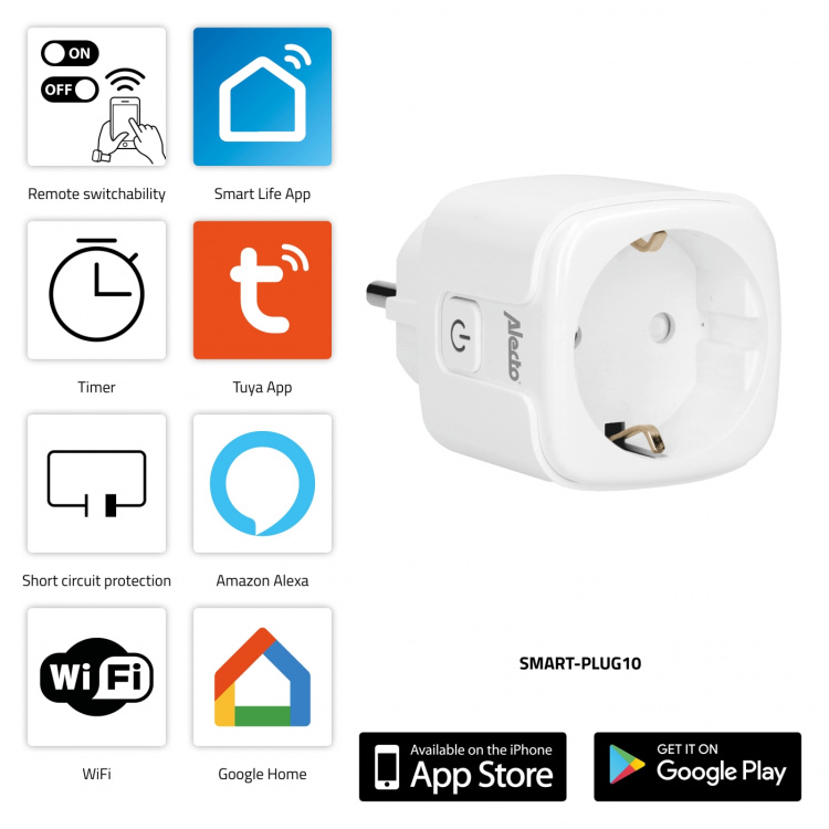 Alecto Smart Wi-Fi plug 16A 3680W 2-pack White Alecto Smart Wi-Fi plug 16A 3680W 2-pack White