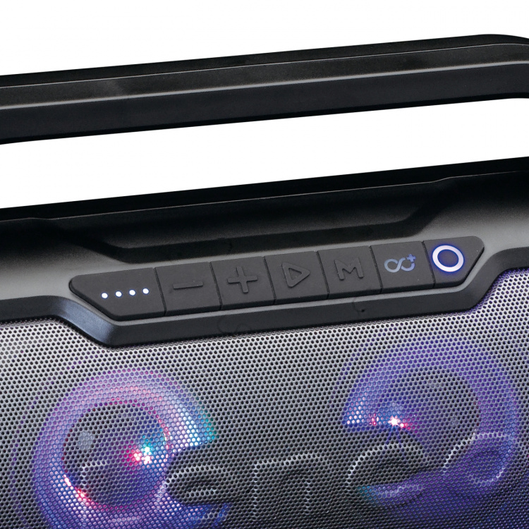 Lenco Splashproof Bluetooth® speaker met FM radio, USB, SD and Party Lights Black Lenco Splashproof Bluetooth® speaker met FM radio, USB, SD and Party Lights Black