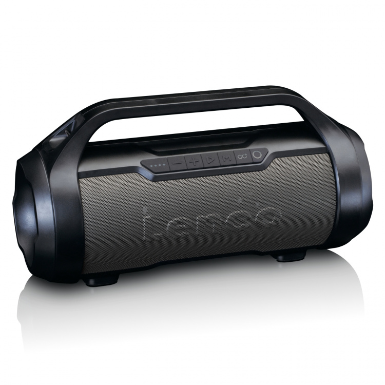 Lenco Splashproof Bluetooth® speaker met FM radio, USB, SD and Party Lights Black Lenco Splashproof Bluetooth® speaker met FM radio, USB, SD and Party Lights Black