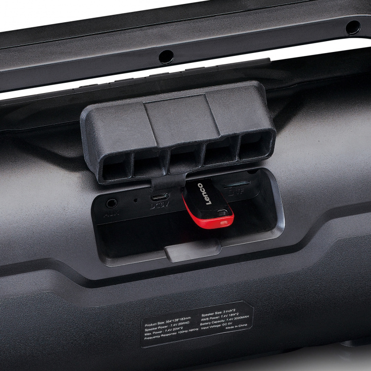 Lenco Splashproof Bluetooth® speaker met FM radio, USB, SD and Party Lights Black Lenco Splashproof Bluetooth® speaker met FM radio, USB, SD and Party Lights Black