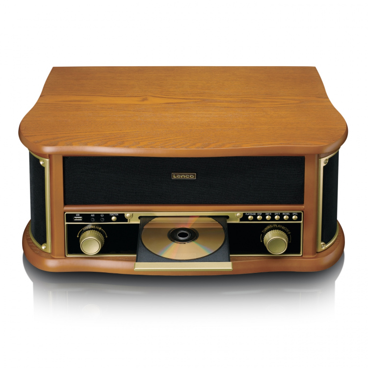Lenco Wooden retro Record Player with Bluetooth®, DAB+/FM radio, USB encoding, CD player, cassette player, and built-in speakers Lenco Wooden retro Record Player with Bluetooth®, DAB+/FM radio, USB encoding, CD player, cassette player, and built-in speakers