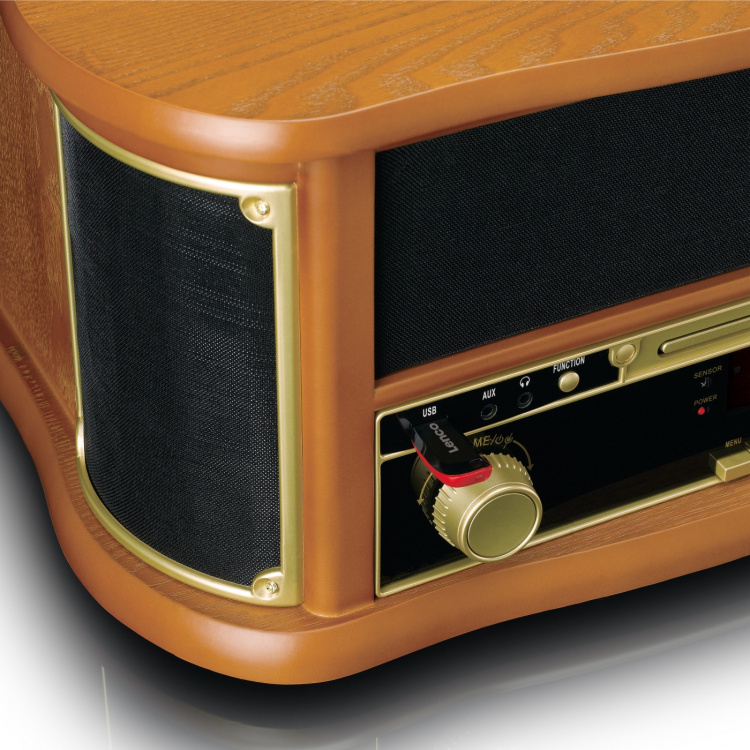 Lenco Wooden retro Record Player with Bluetooth®, DAB+/FM radio, USB encoding, CD player, cassette player, and built-in speakers Lenco Wooden retro Record Player with Bluetooth®, DAB+/FM radio, USB encoding, CD player, cassette player, and built-in speakers