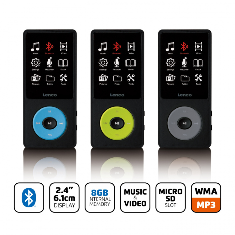 Lenco MP3/MP4 player with Bluetooth® and 8 GB internal memory Blue Lenco MP3/MP4 player with Bluetooth® and 8 GB internal memory Blue