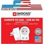 SKROSS Travel Adapter Europe to USA and others USB-A/USB-C 20W PD Grounded SKROSS Travel Adapter Europe to USA and others USB-A/USB-C 20W PD Grounded