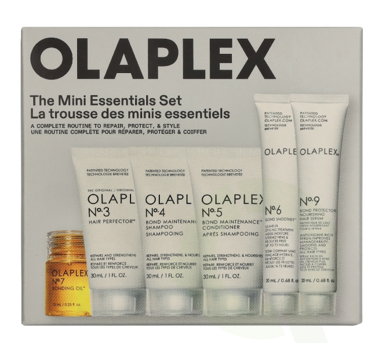 Olaplex The Mini Essentials Holiday Set 137.5 ml No.3 Hair Perfection 30ml/No.4 Shampoo 30ml/No.5 Conditioner 30ml/No.9 Bond Protector 20ml/ Bond Smoother 20ml/ Bonding Oil 7.5ml