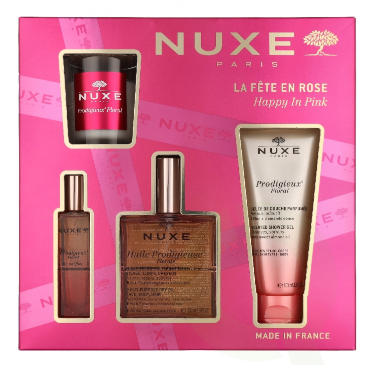 Nuxe La Fete En Rose Giftset 275 ml Huile Prodigieuse Florale 100ml/Prodigieux Floral Shower Gel 100ml/Prodigieux Floral Le Parfum 15ml/Prodigieux Floral Candle 60gr