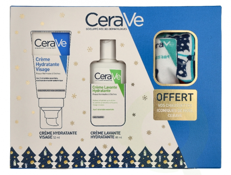 Cerave Christmas Box Giftset 140 ml Cream 52ml/Cleansing Cream 88ml/ Free Sock