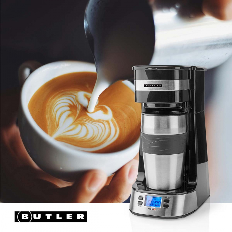 Butler Single-Serve Coffee Maker | 0.4 l | 750 W | Timer function | Insulated travel mug | Auto shut-off | LCD display | Black
