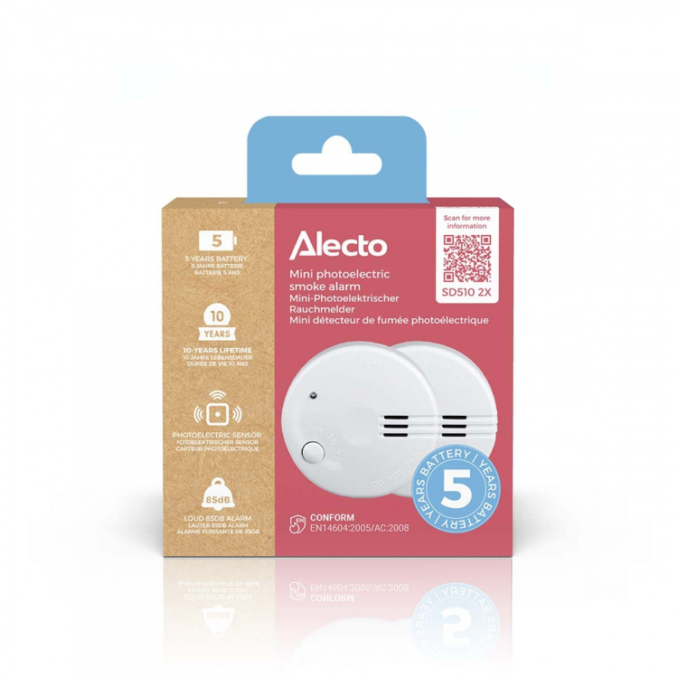 Alecto Mini smoke detector with 5 year battery 2-pack White
