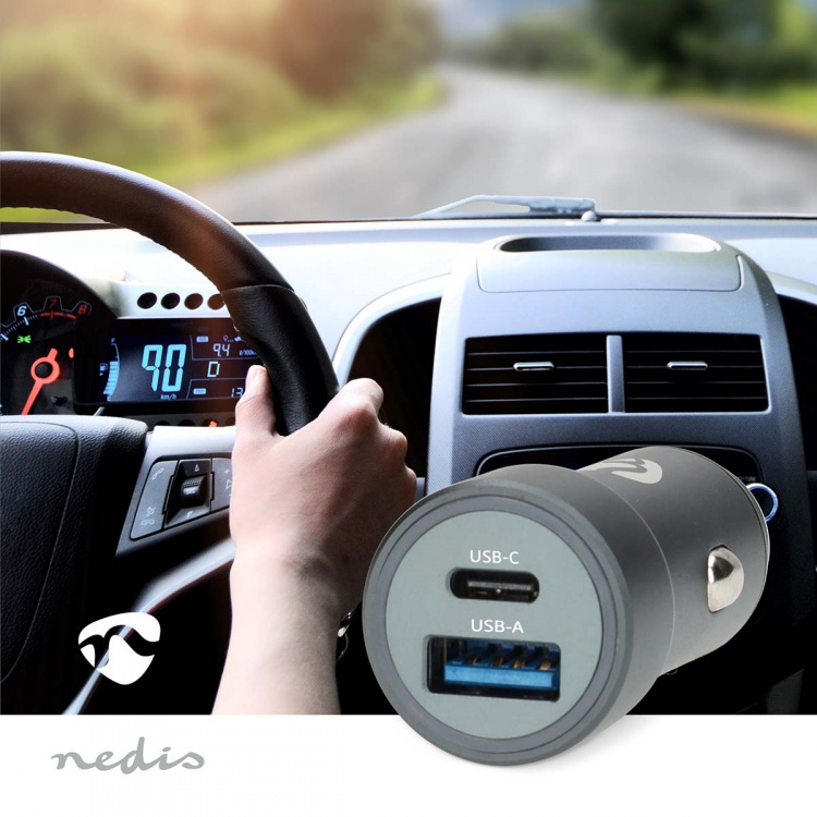 Nedis Car Charger | 1.5 / 2.0 / 3.0 A | Number of outputs: 2 | Port type: USB-A / USB-C™ | Automatic Voltage Selection
