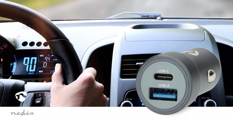 Nedis Car Charger | 1.5 / 2.0 / 3.0 A | Number of outputs: 2 | Port type: USB-A / USB-C™ | Automatic Voltage Selection