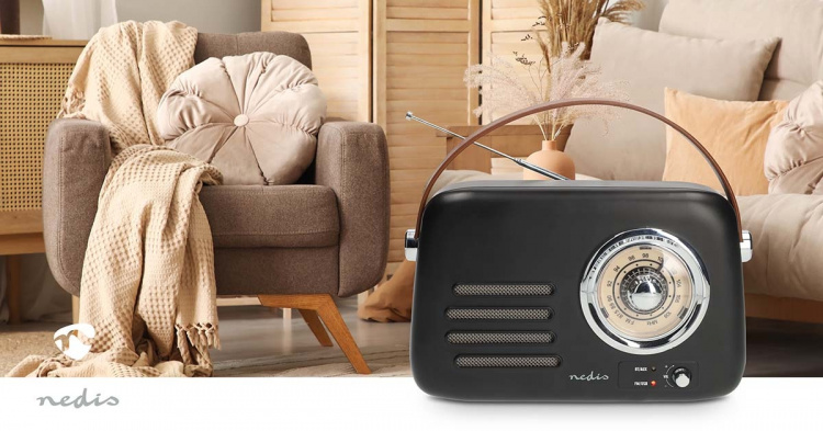 Nedis FM Radio | Portable Design | Bluetooth® / FM | Accu Powered / USB Powered | Analogue | 10 W | Bluetooth® | Black