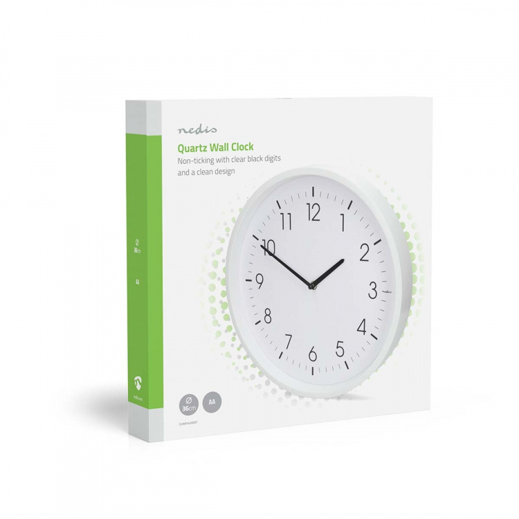 Nedis Wall Clock | Diameter: 360 mm | ABS | Silent movement | White