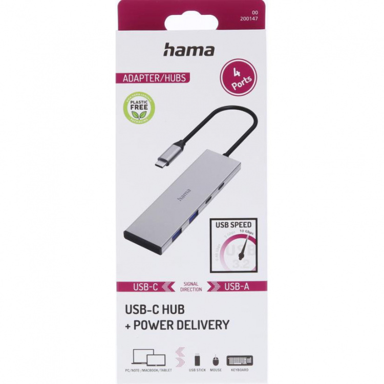 Hama USB-C Hub USB 3.2 Gen2 2xUSB-C + 2xUSB-A 10 Gbit/S PD Aluminum