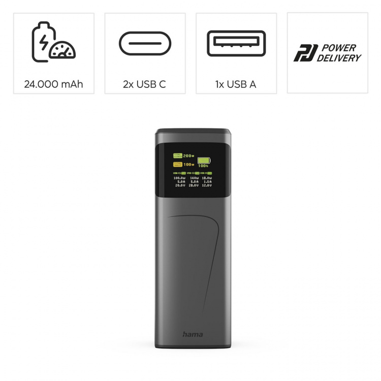 Hama Power Pack 24000mah 2xUSB-C 1xUSB-A 200W Fast Charge