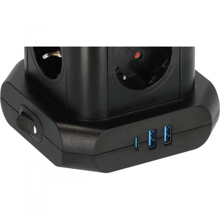 Brennenstuhl Powerstrip Tower with 8 power strips in 45° configuration (2x USB A & 1x USB C Power Delivery, with 2m cable, two-pole switch)