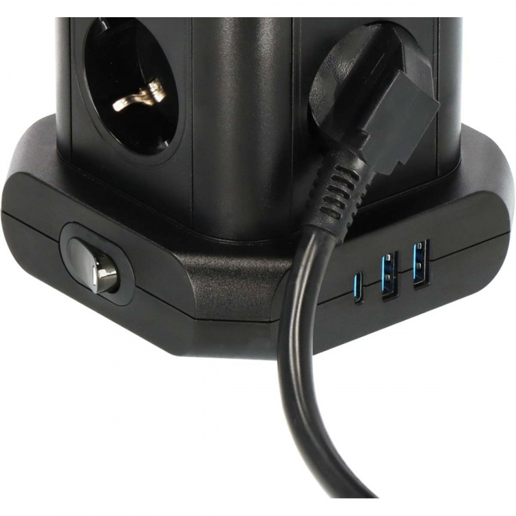 Brennenstuhl Powerstrip Tower with 8 power strips in 45° configuration (2x USB A & 1x USB C Power Delivery, with 2m cable, two-pole switch)