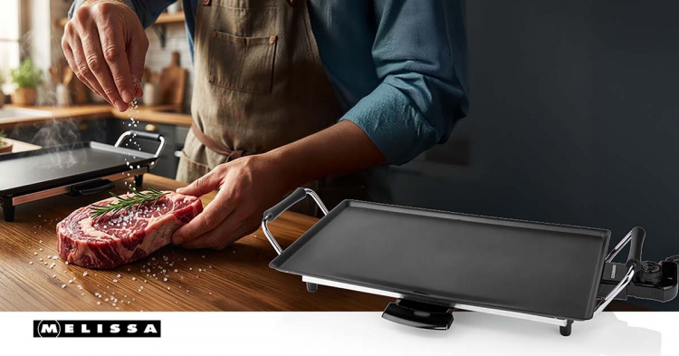 MELISSA Teppanyaki Griddle | 2000 W | 47.5 x 26.5 cm | Non-stick coating | Adjustable thermostat | Cool-touch handles