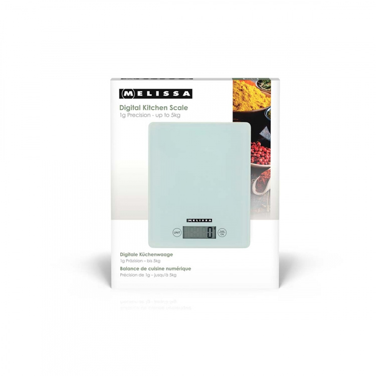 MELISSA Digital Kitchen Scales | Tempered glass | LCD display | Max. 5kg | Tare function | 1-gram increments | Grams / Ounces / Pounds / Millilitres