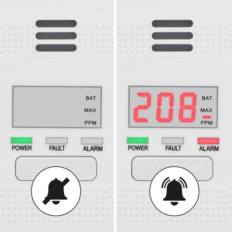 Alecto Carbon monoxide alarm with display and 10 years battery and sensor runtime, white