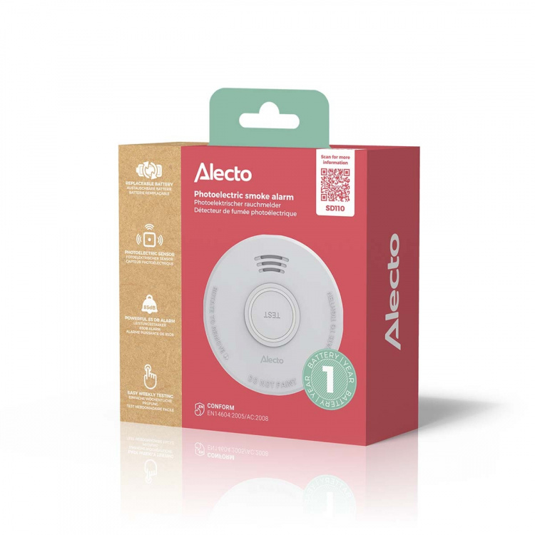 Alecto Stand alone smoke alarm with 1 year battery White