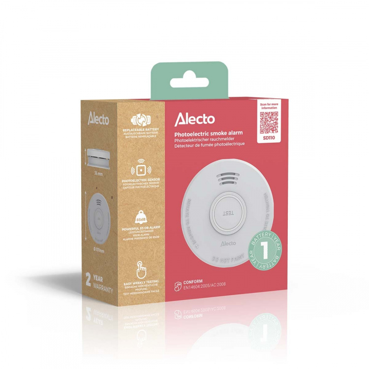 Alecto Stand alone smoke alarm with 1 year battery White
