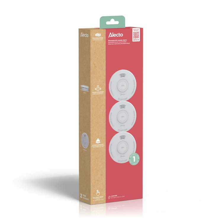 Alecto Stand alone smoke alarm with 1 year battery White 3 pcs