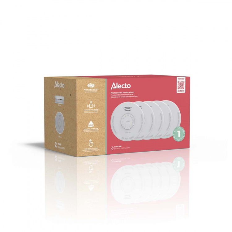 Alecto Stand alone smoke alarm with 1 year battery White 5 pcs