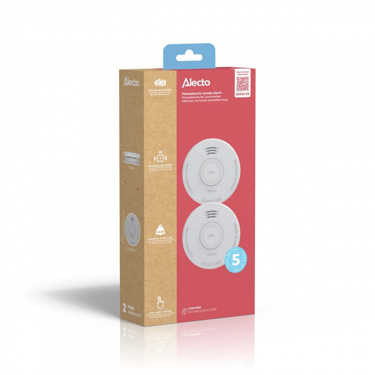 Alecto Smoke detector with 5 year battery 2 pcs