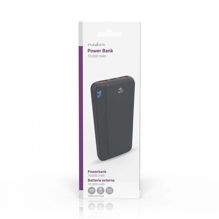 Nedis Powerbank | 10000 mAh | 1.5 / 1.67 / 2.0 / 2.22 / 3.0 A | Number of outputs: 3 | Output connection: 1x USB-C™ / 2x USB-A | Input connection: 1x USB-C™ | PD3.0 20W | Lithium-Polymer | Display