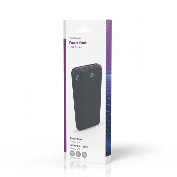 Nedis Powerbank | 10000 mAh | 1.5 / 1.67 / 2.0 / 2.22 / 3.0 A | Number of outputs: 3 | Output connection: 1x USB-C™ / 2x USB-A | Input connection: 1x USB-C™ | PD3.0 20W | Lithium-Polymer | Display