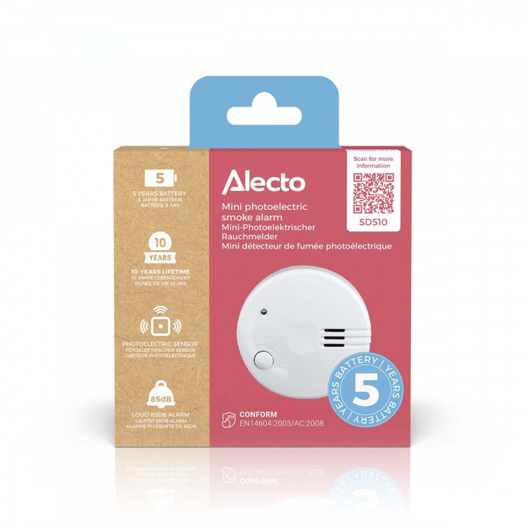 Alecto Smoke Alarm | Battery Powered | Battery life up to: 5 year | EN 14604 | With test button | 85 dB | ABS | White