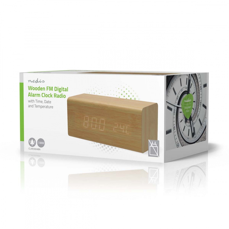 Nedis Digital Alarm Clock Radio | LED | USB-C™ Female | FM | Snooze function | Sleep timer | Number of alarms: 2 | Brown